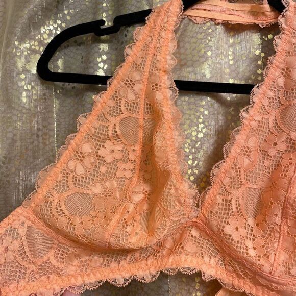 Free People Bright Orange Lace Halter Neck Bralette Size Medium - Picture 3 of 7